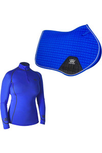 2022 Woof Wear Womens Performance Riding Shirt & Close Contact Saddle Cloth Bundle - Electric Blue